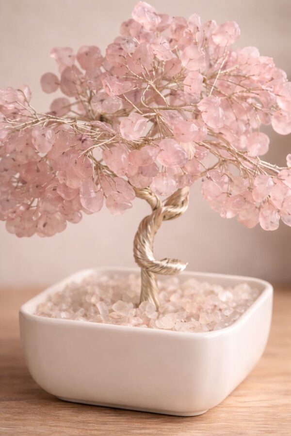 arbre de vie en quartz rose naturel Énergie d'amour et sérénité