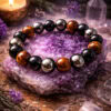 bracelet triple protection oeil du tigre, hématite & onyx (6 mm/ 8 mm)