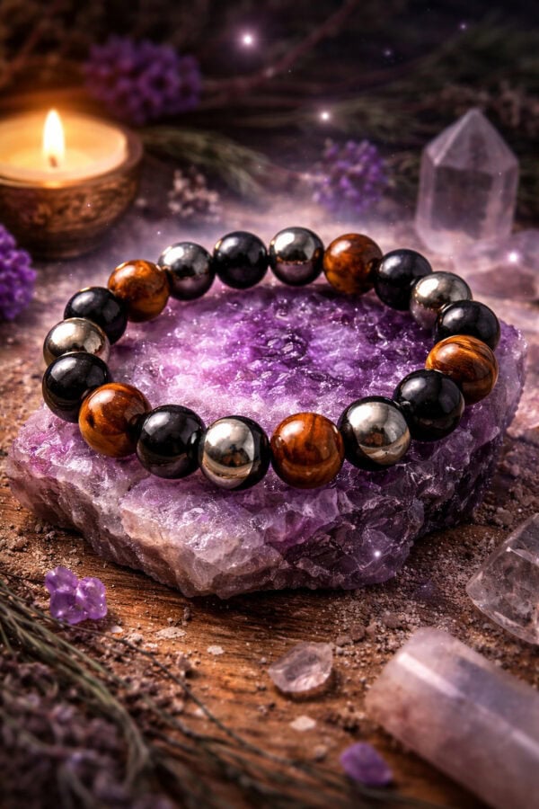 bracelet triple protection oeil du tigre, hématite & onyx (6 mm/ 8 mm)