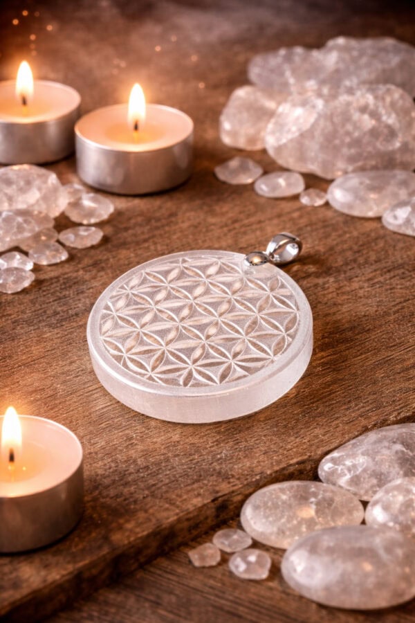 pendentif sélénite fleur de vie pendentif sélénite fleur de vie