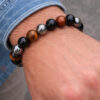 bracelet triple protection oeil du tigre, hématite & onyx (6 mm/ 8 mm)