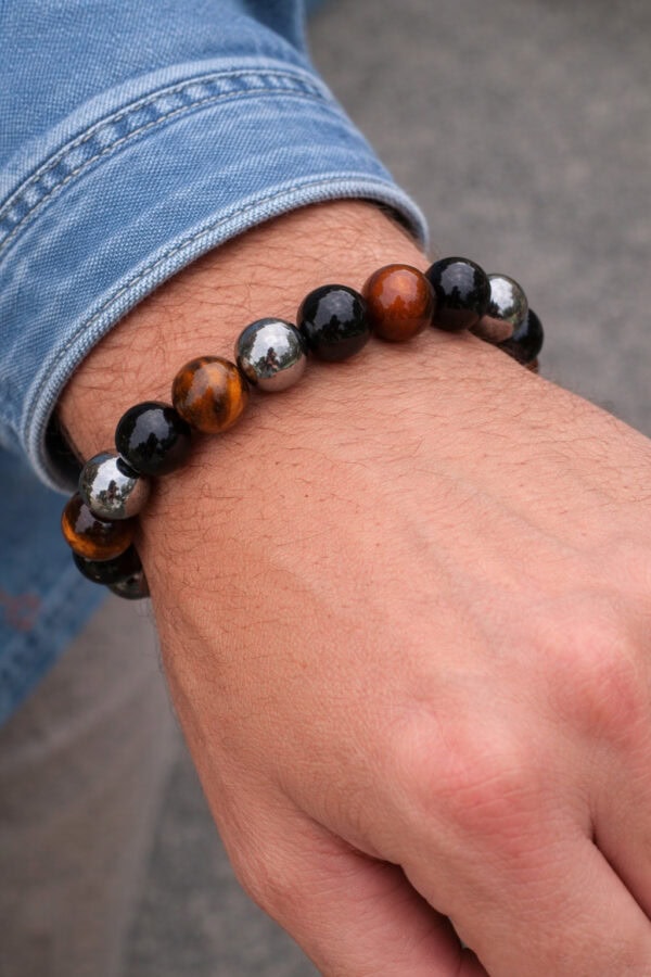 bracelet triple protection oeil du tigre, hématite & onyx (6 mm/ 8 mm)