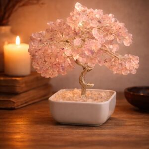 arbre de vie en quartz rose naturel Énergie d'amour et sérénité