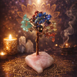 arbre de vie 7 chakras & quartz rose : l'alliance sacrée