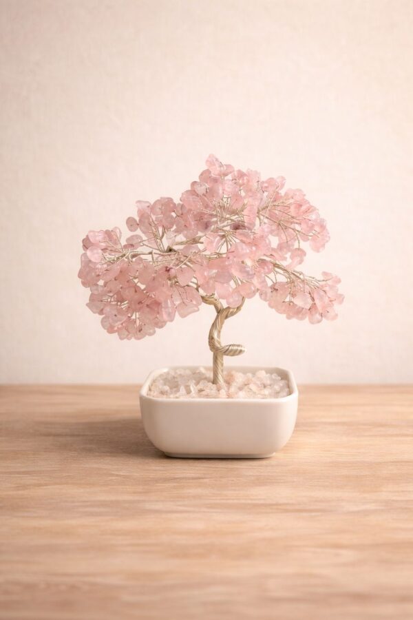 arbre de vie en quartz rose naturel Énergie d'amour et sérénité
