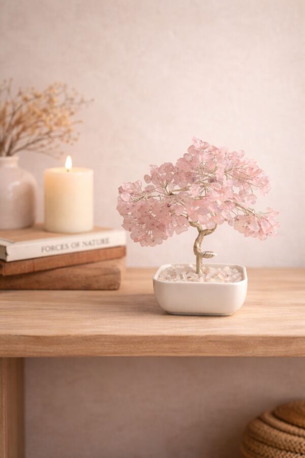 arbre de vie en quartz rose naturel Énergie d'amour et sérénité