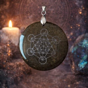 pendentif obsidienne dorée gravé métatron