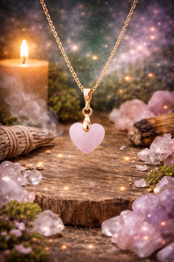 collier coeur quartz rose