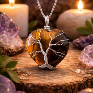 collier coeur oeil de tigre arbre de vie
