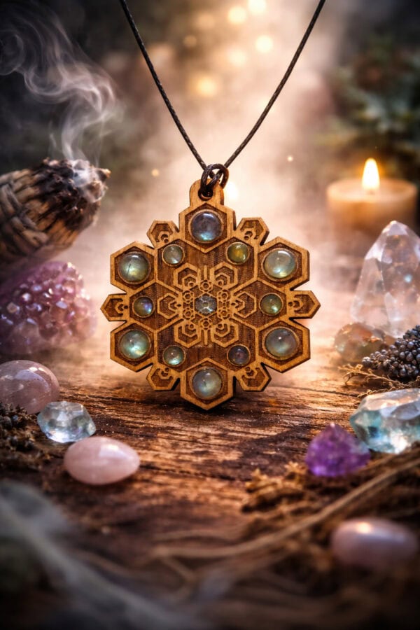 pendentif bois namkha tibétain en labradorite pendentif bois namkha tibétain en labradorite