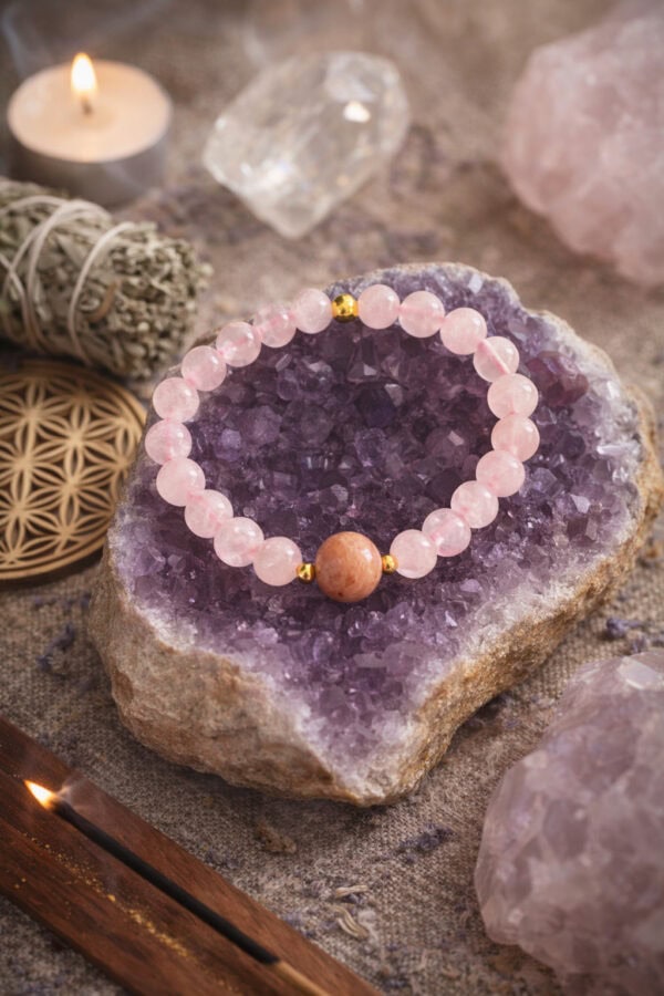 bracelet quartz rose & rhodonite