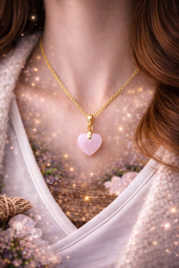 collier coeur quartz rose