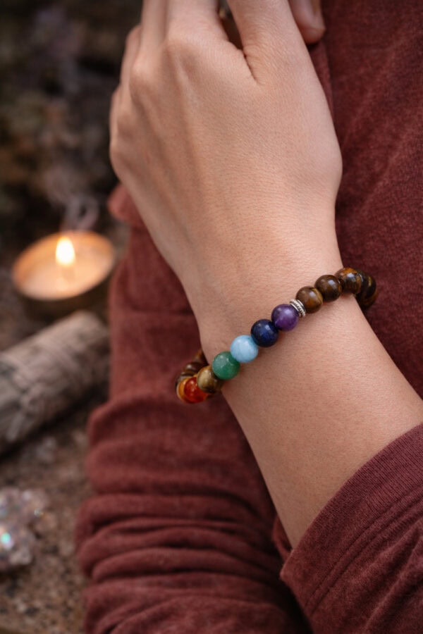 bracelet 7 chakras en Œil de tigre 8 mm – protection et Équilibre Énergétique bracelet 7 chakras en Œil de tigre 8 mm – protection et Équilibre Énergétique