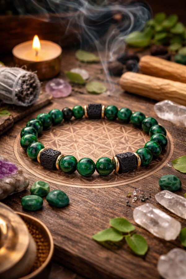 bracelet malachite & pierre de lave