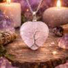 collier coeur quartz rose arbre de vie