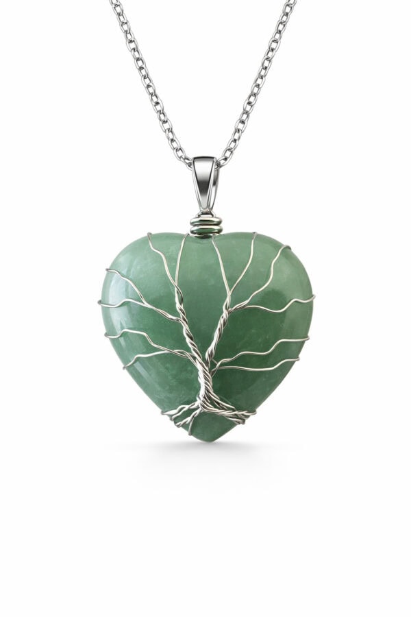 pendentif coeur aventurine verte arbre de vie