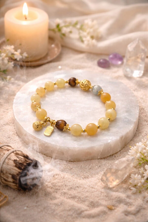 bracelet calcite jaune, Œil de tigre et pierre de lune – abondance & protection bracelet calcite jaune, Œil de tigre et pierre de lune – abondance & protection