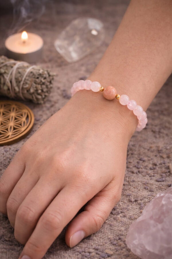 bracelet quartz rose & rhodonite