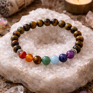 bracelet 7 chakras en Œil de tigre 8 mm – protection et Équilibre Énergétique