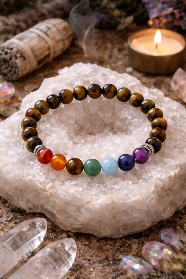 bracelet 7 chakras en Œil de tigre 8 mm – protection et Équilibre Énergétique bracelet 7 chakras en Œil de tigre 8 mm – protection et Équilibre Énergétique