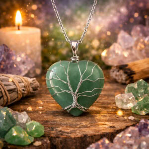 pendentif coeur aventurine verte arbre de vie