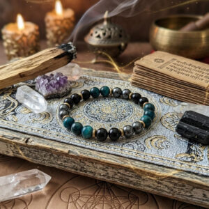 bracelet obsidienne noire, œil de tigre bleu et hématite – protection, ancrage et clarté mentale