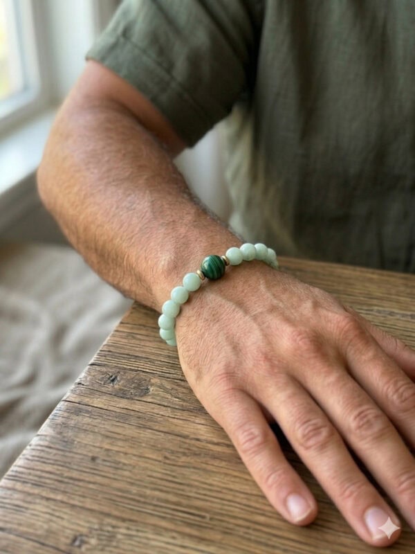 🌿 bracelet harmonie : jade vert & malachite centrale