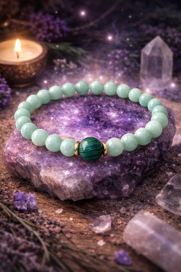 🌿 bracelet harmonie : jade vert & malachite centrale