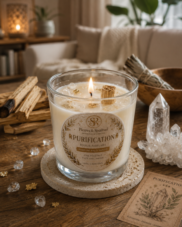 3732034A-2F81-4A88-8FEF-A7FA34036778 Bougie Purification au Palo Santo – Cristal de Roche & Feuilles d’Or