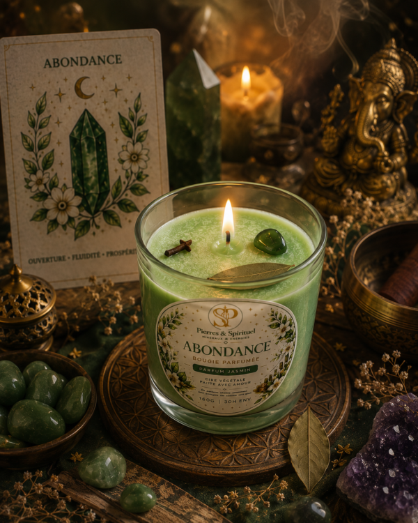 Bougie Abondance au Jasmin – Jade & Laurier